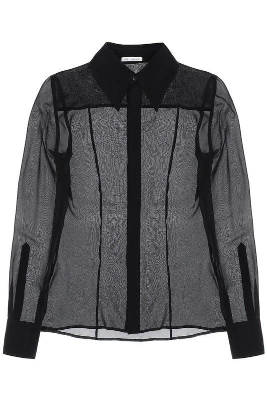 Ami Alexandre Matiussi Semi Transparent Silk Shirt   Black