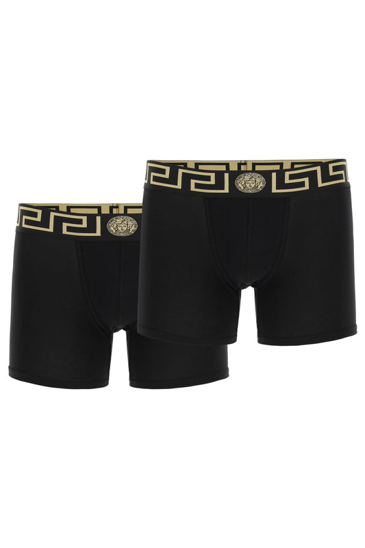 Versace Bi Pack Underwear Trunk With Greca Band   Black