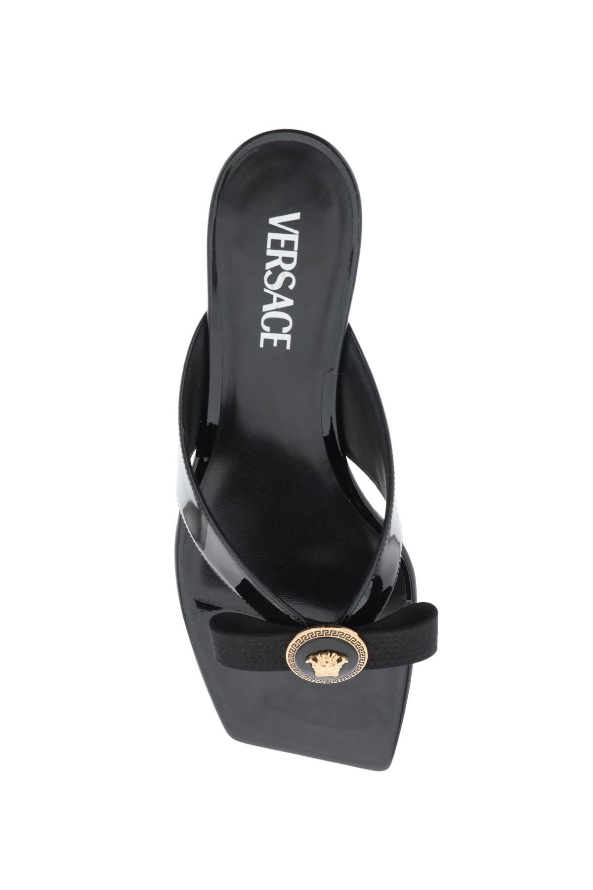 Versace Gianni Ribbon Thong Mules   Black