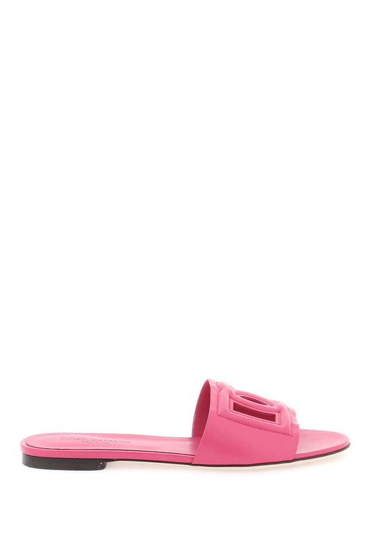 Dolce & Gabbana Leather Slides With Cut Out Logo   Fuxia