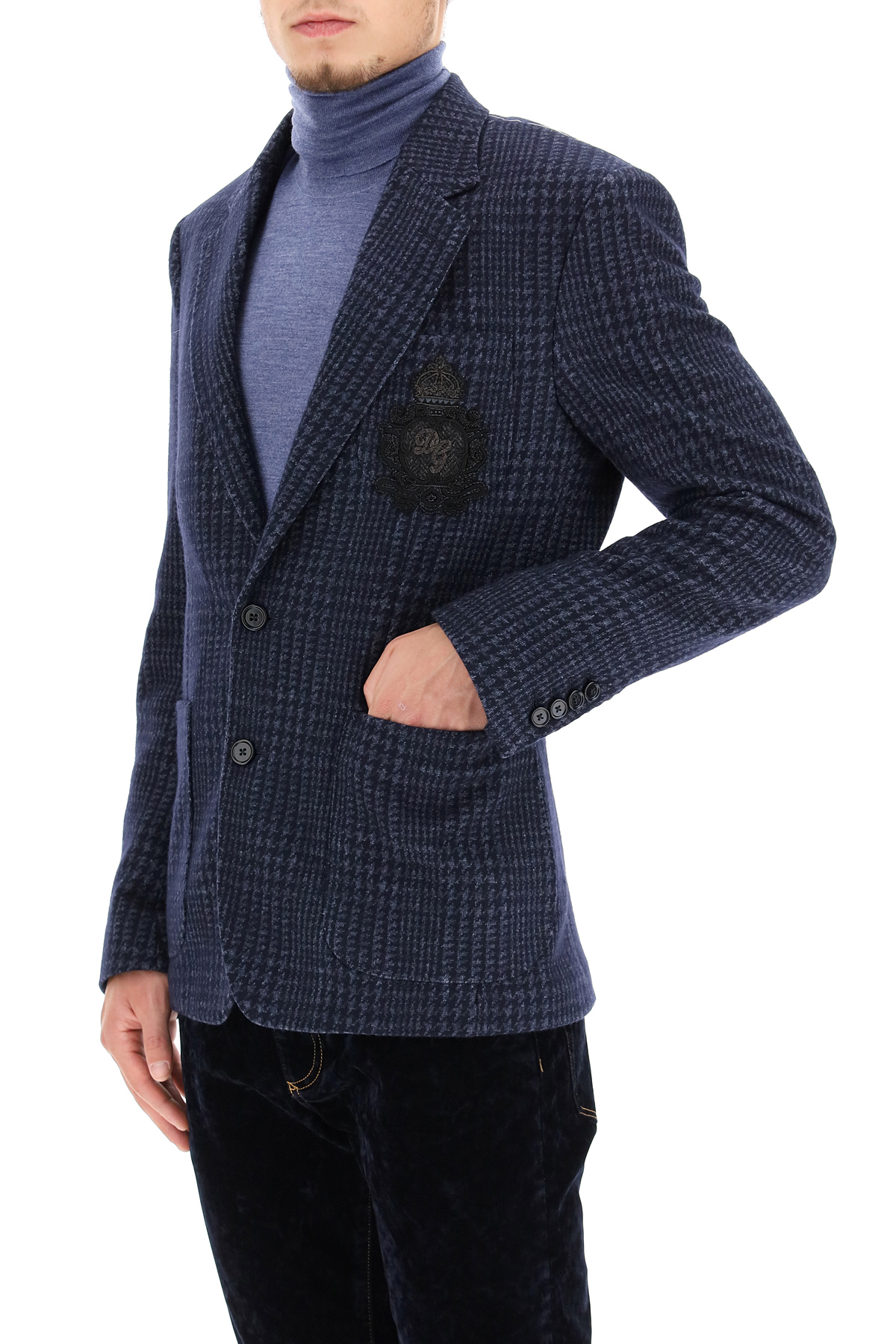 Dolce & Gabbana Tailored Blazer In Tartan Wool   Blue