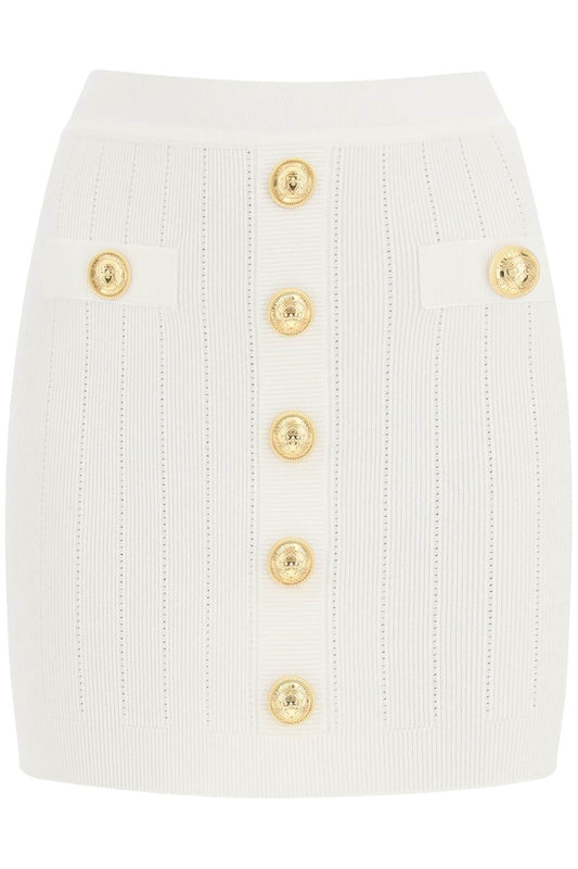 Balmain Knit Mini Skirt With Embossed Buttons   Bianco
