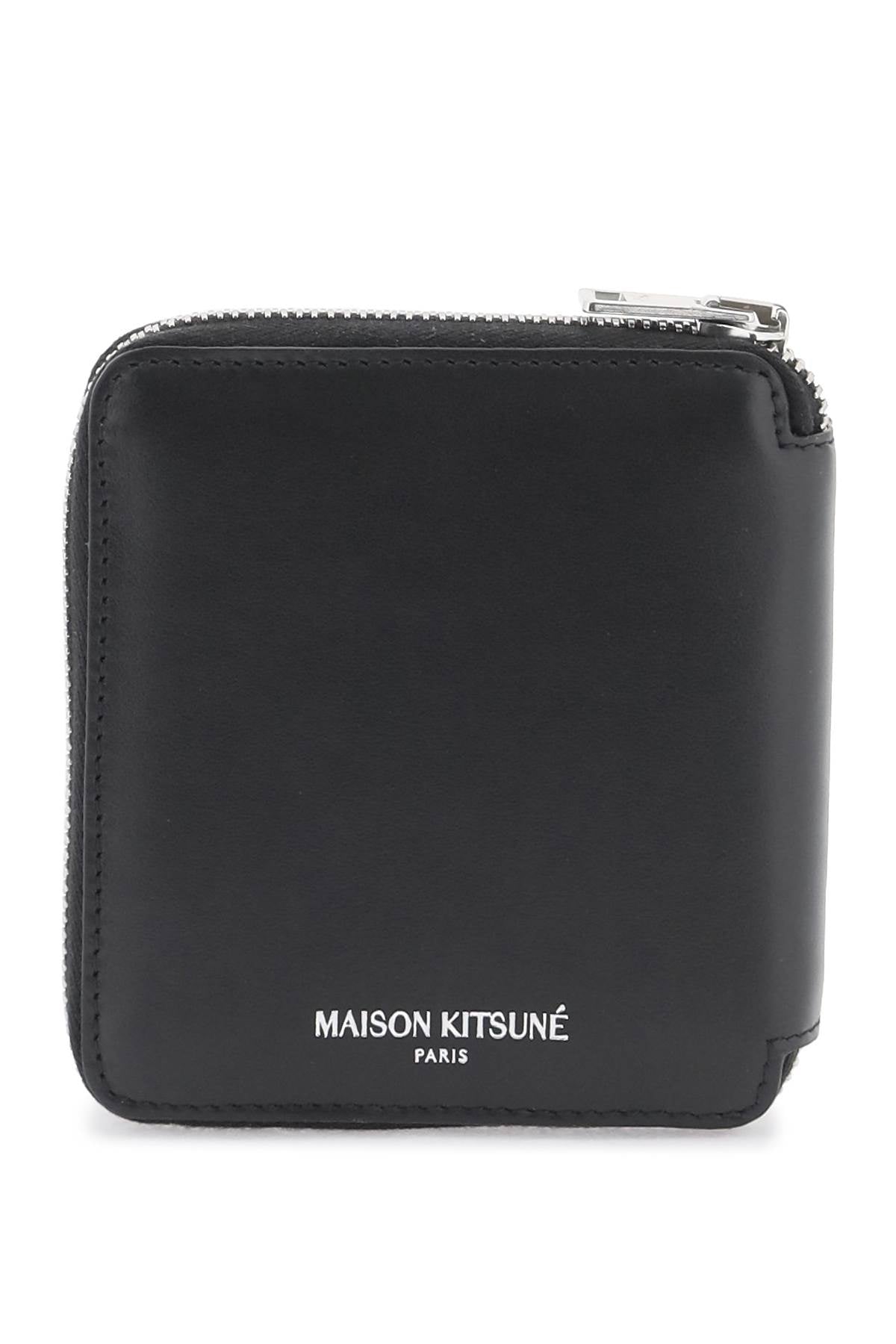 Maison Kitsune Fox Head Zip Around Wallet Portfolio   Black
