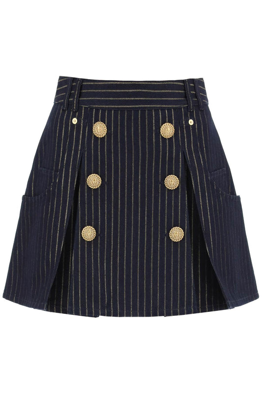 Balmain Pinstriped Denim Mini Skirt   Blu