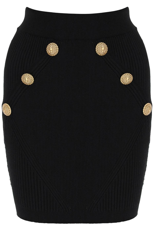 Balmain Knit Mini Skirt With Embossed Buttons   Nero