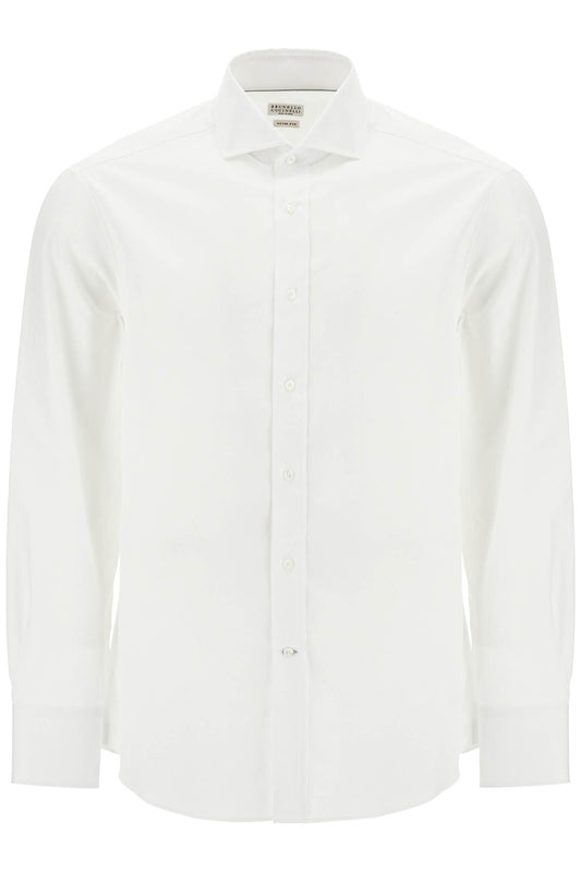 Brunello Cucinelli Spread Collar Slim Fit Shirt   White