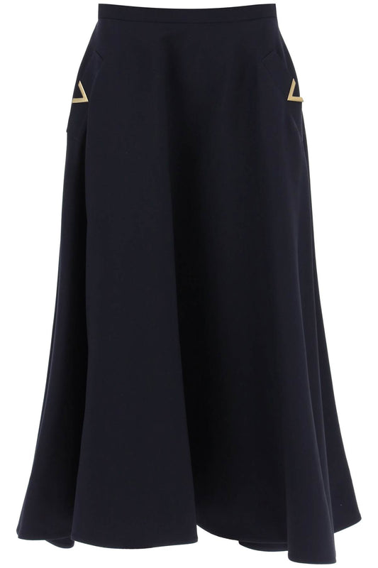 Valentino Garavani Midi Skirt In Crepe Couture With V Gold Detailing   Blu