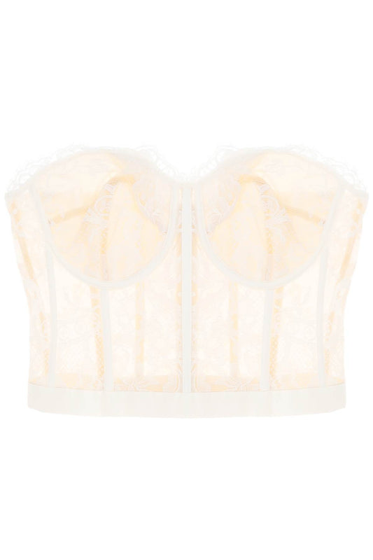 Alexander Mcqueen Cropped Bustier Top In Lace   Bianco