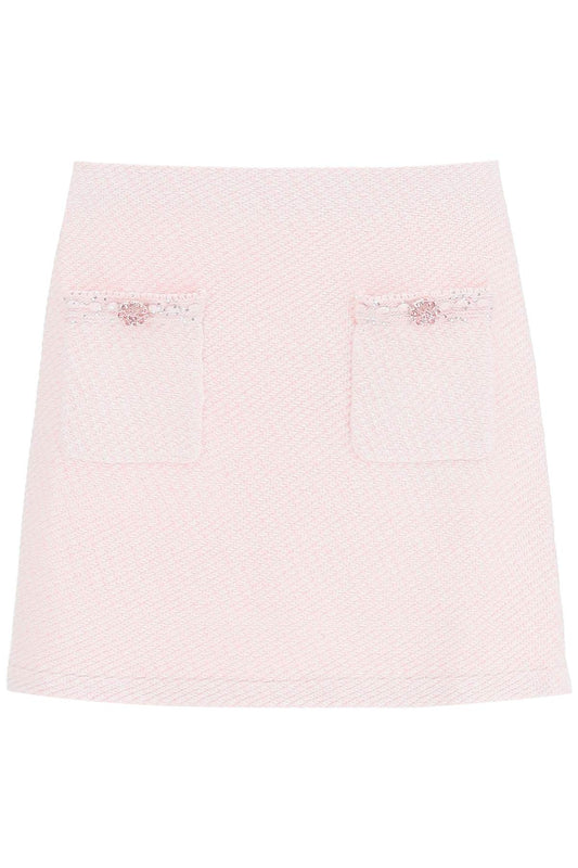Self Portrait Knit Mini Skirt With Jewel Buttons   Bianco