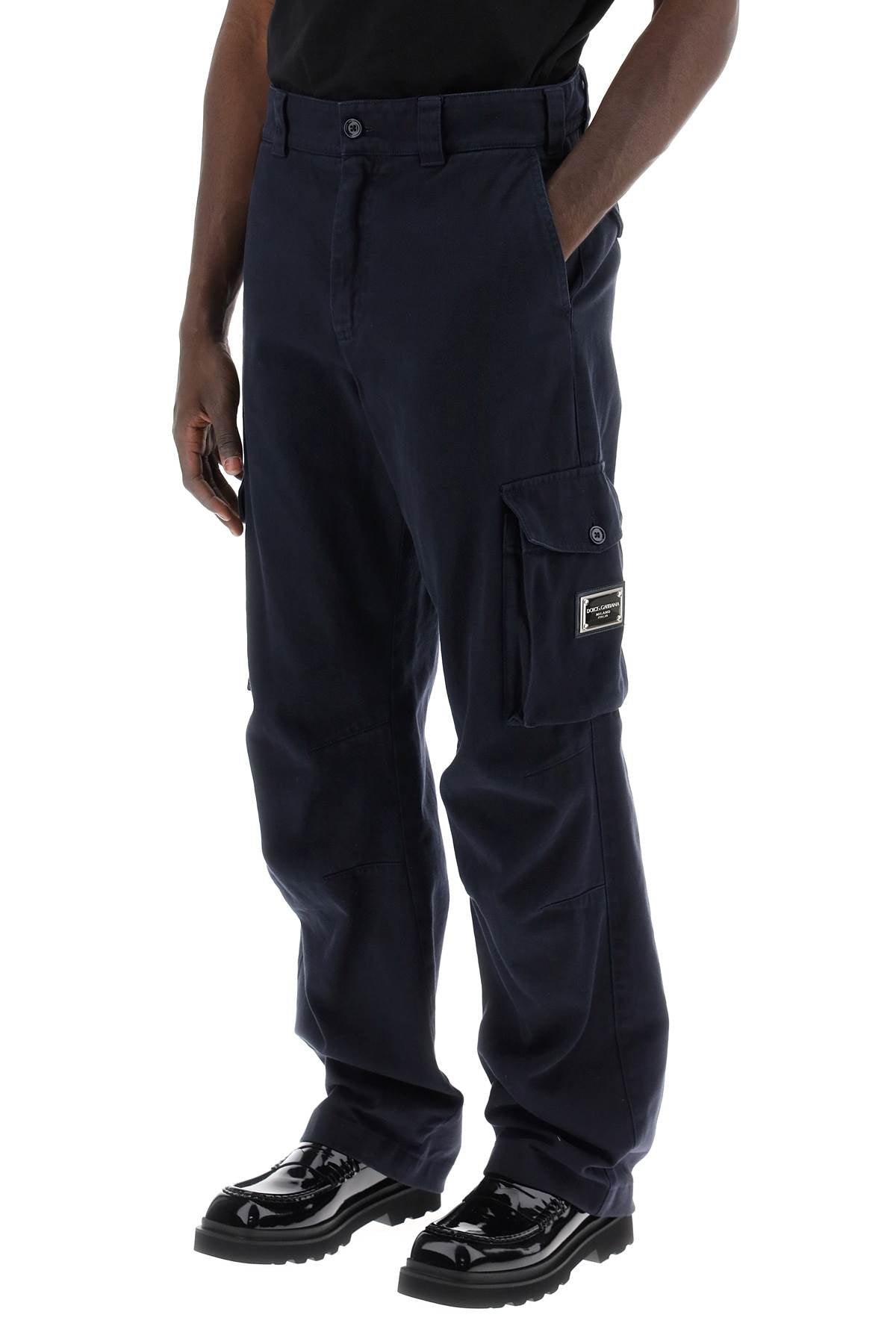 Dolce & Gabbana Cargo Pants With Logo Plaque   Blue