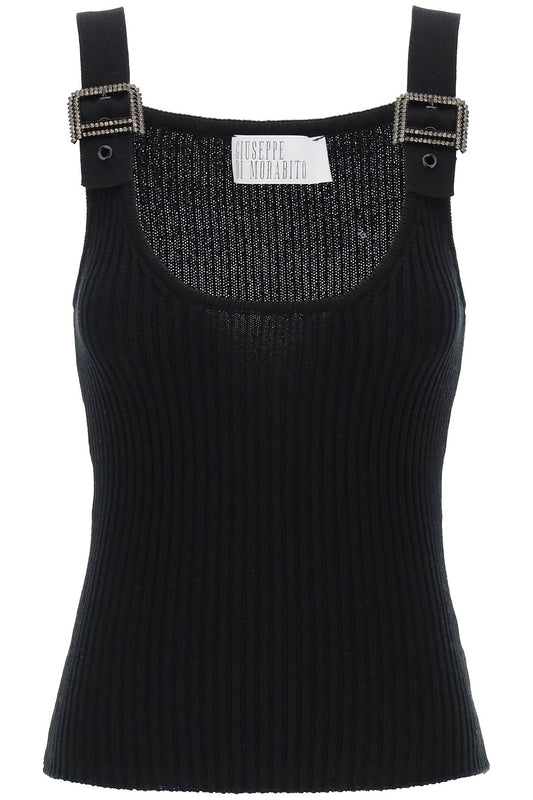 Giuseppe Di Morabito Replace With Double Quoteknit Top With Rhinestone Buck   Black