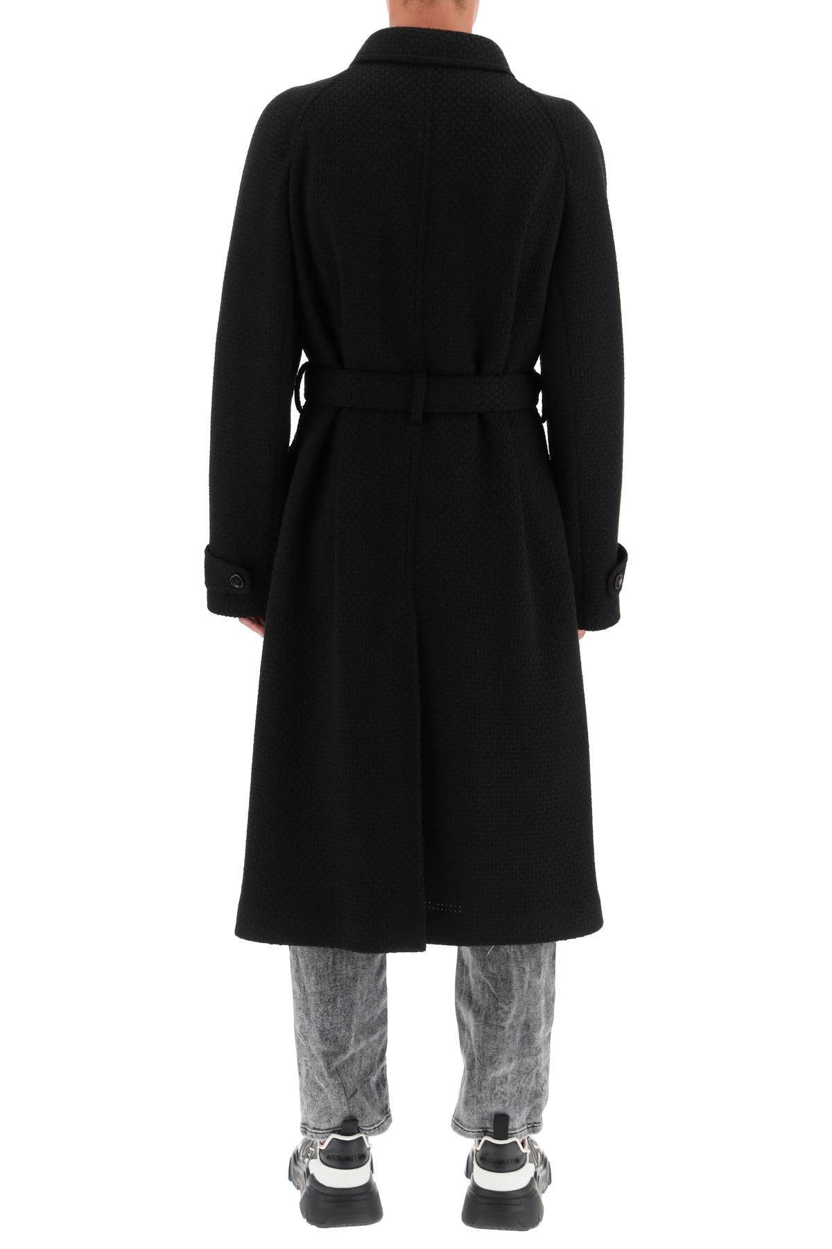Dolce & Gabbana Tailored Wool Blend Knit Coat   Black