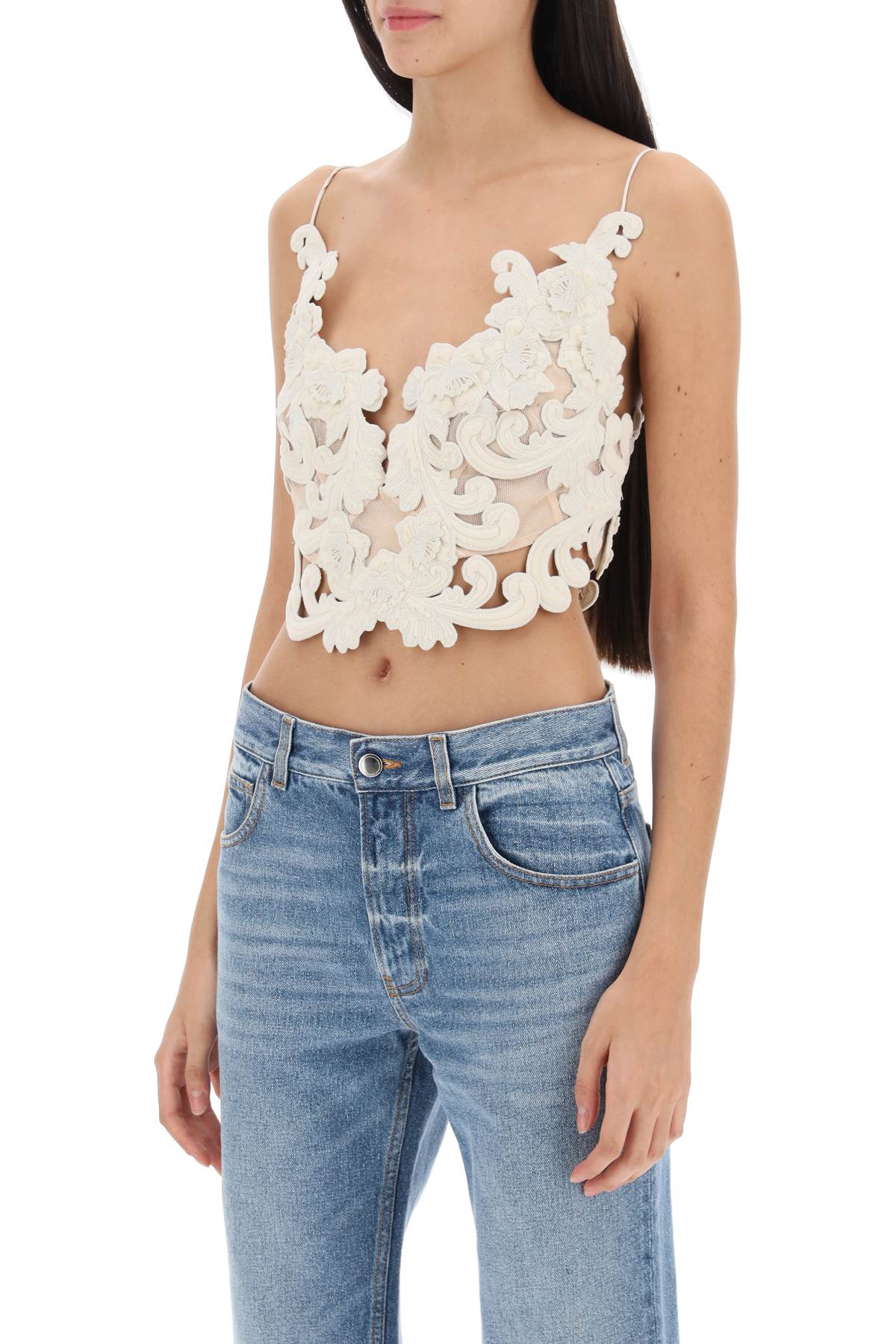 Zimmermann Sensory Crooped Top In Guipure Lace   White