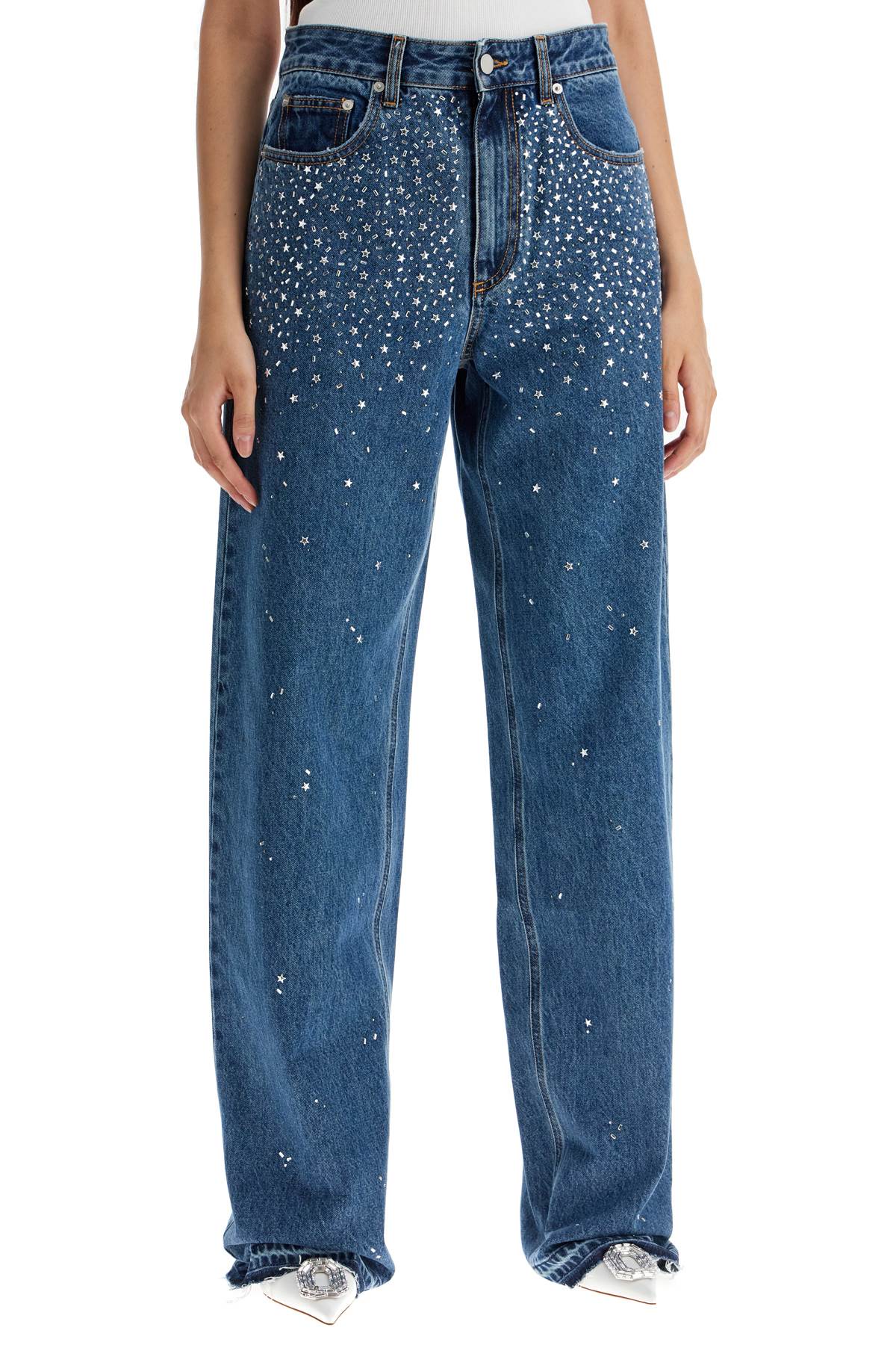 Alessandra Rich Baggy Jeans With Applique   Blue