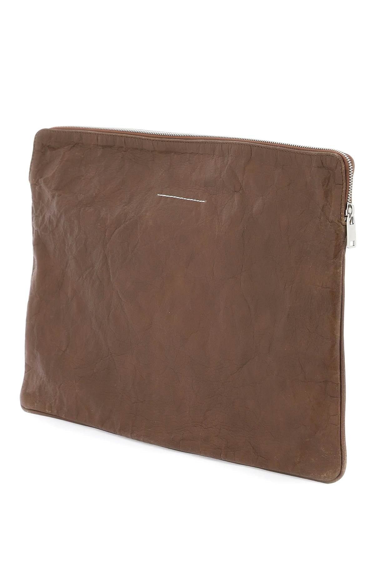 Mm6 Maison Margiela Crinkled Leather Document Holder Pouch   Brown