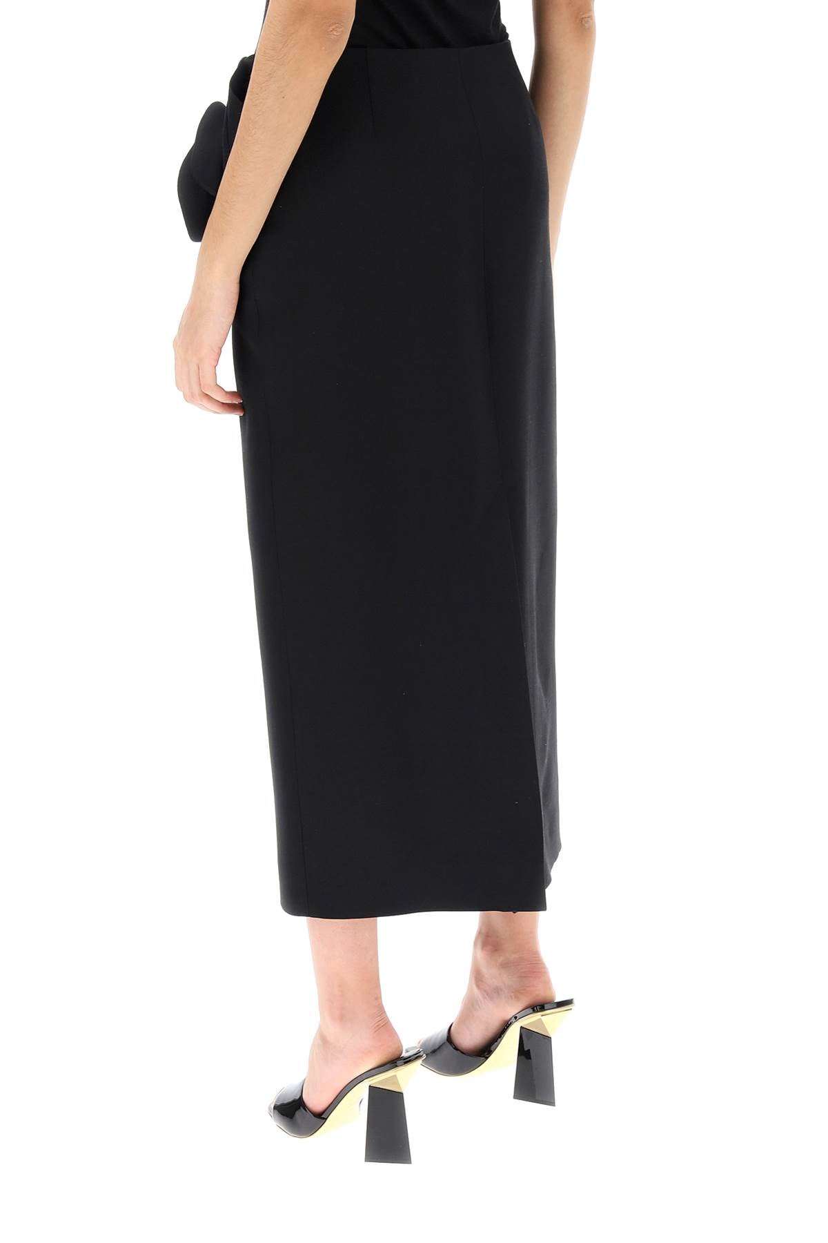 Valentino Garavani Crepe Couture Pencil Skirt With Rose Appliqués   Black