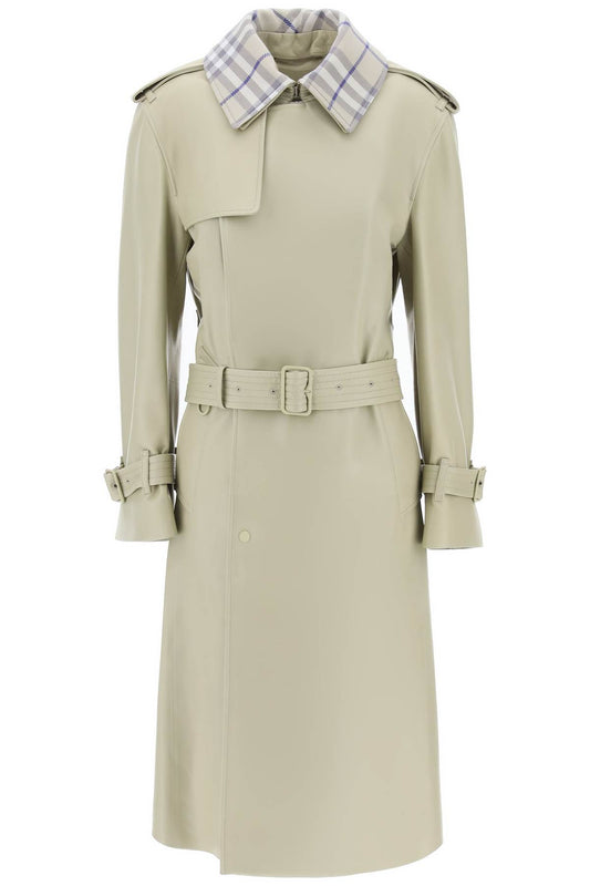 Burberry Long Leather Trench Coat   Neutral