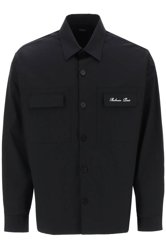 Balmain Overshirt With Logo Embroidery   Black