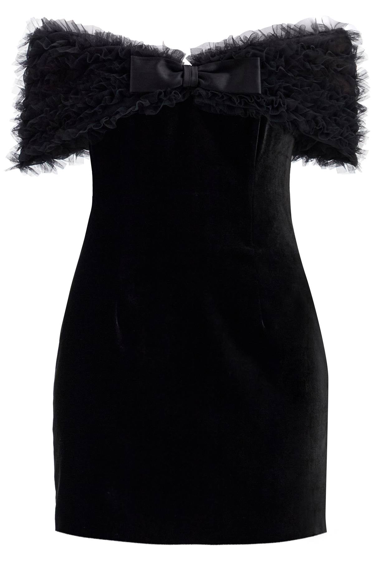 Alessandra Rich Velvet Off Shoulder Mini Dress   Black