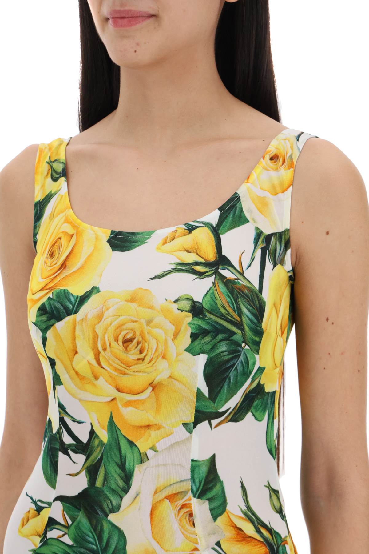 Dolce & Gabbana Maxi Dress With Rose Print   White