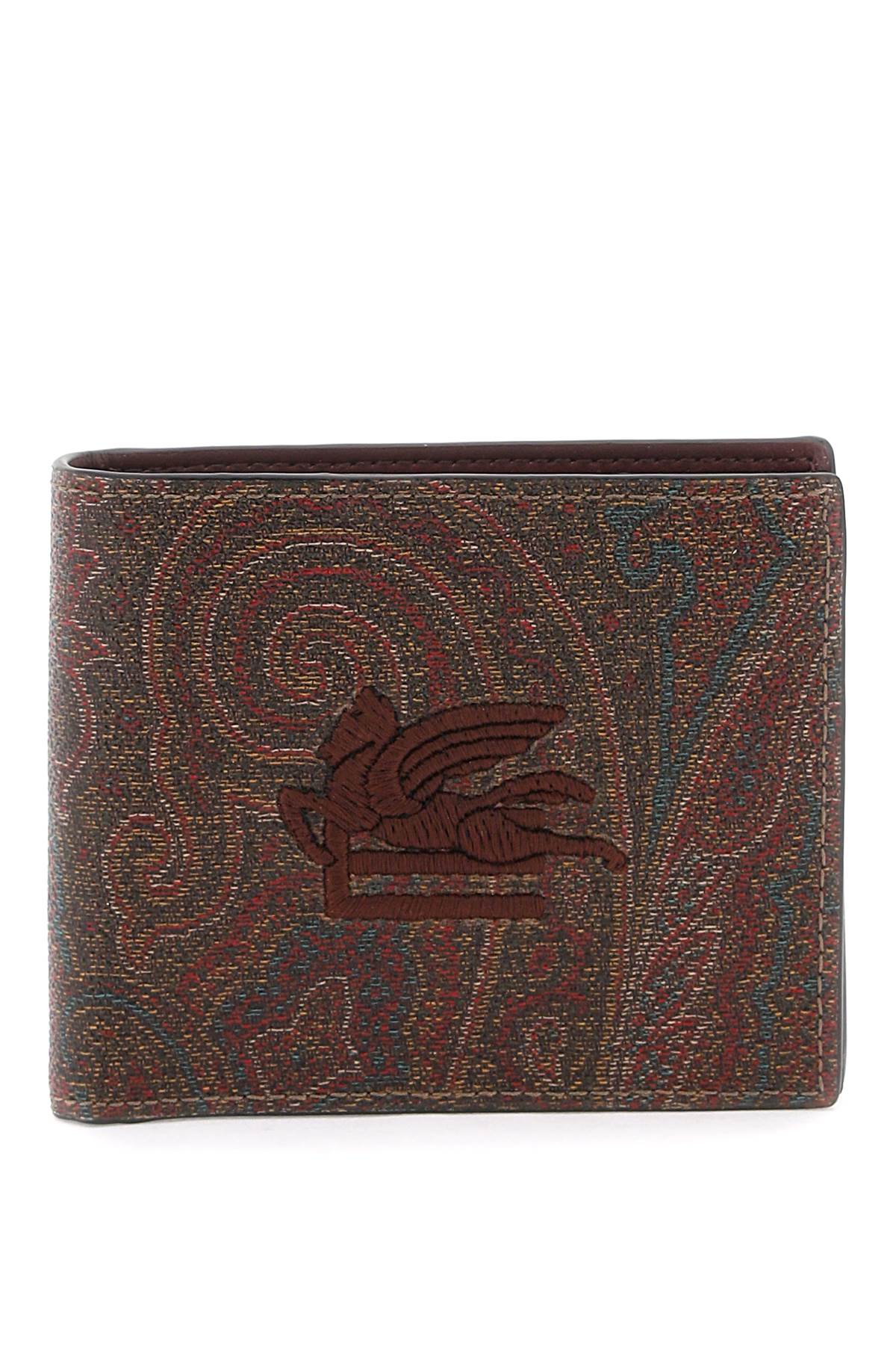 Etro Paisley Bifold Wallet With Pegaso Logo   Marrone