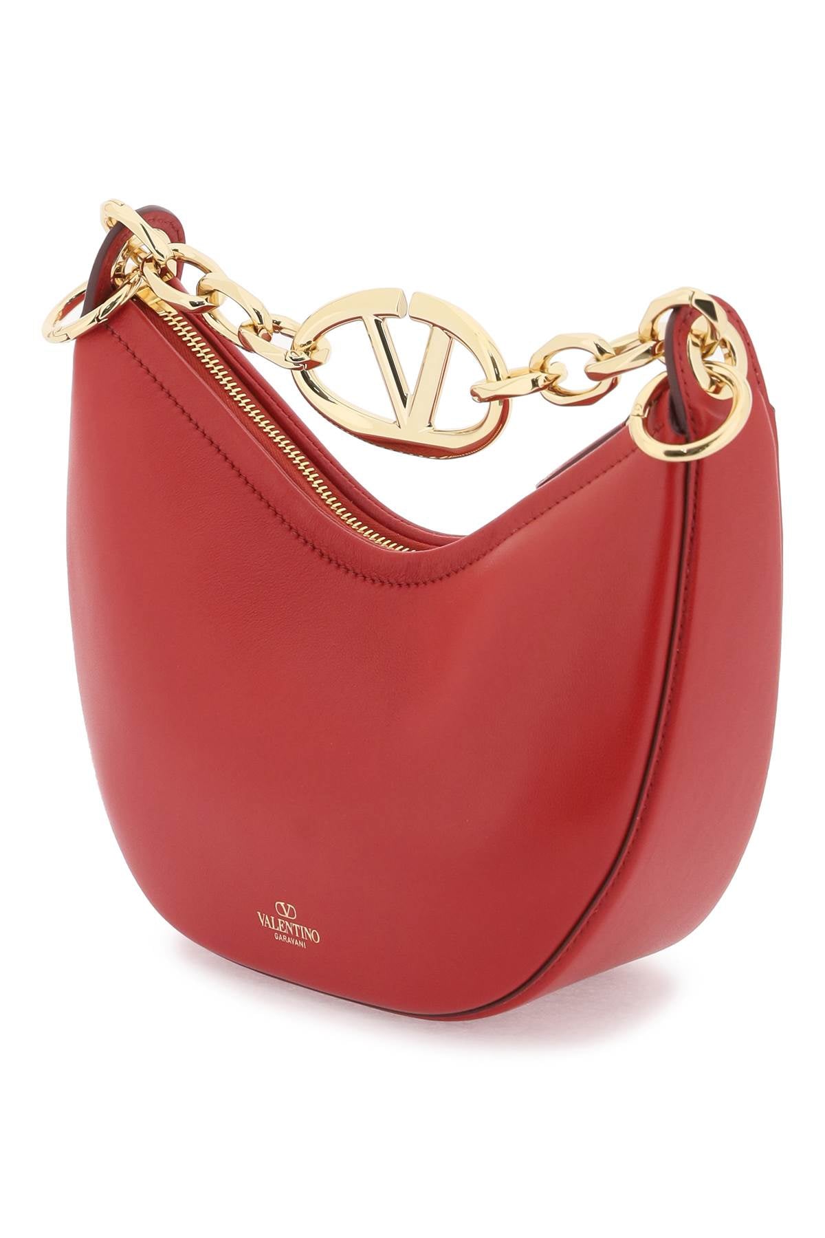 Valentino Garavani Mini Vlogo Moon Bag In Nappa Leather With Chain   Red