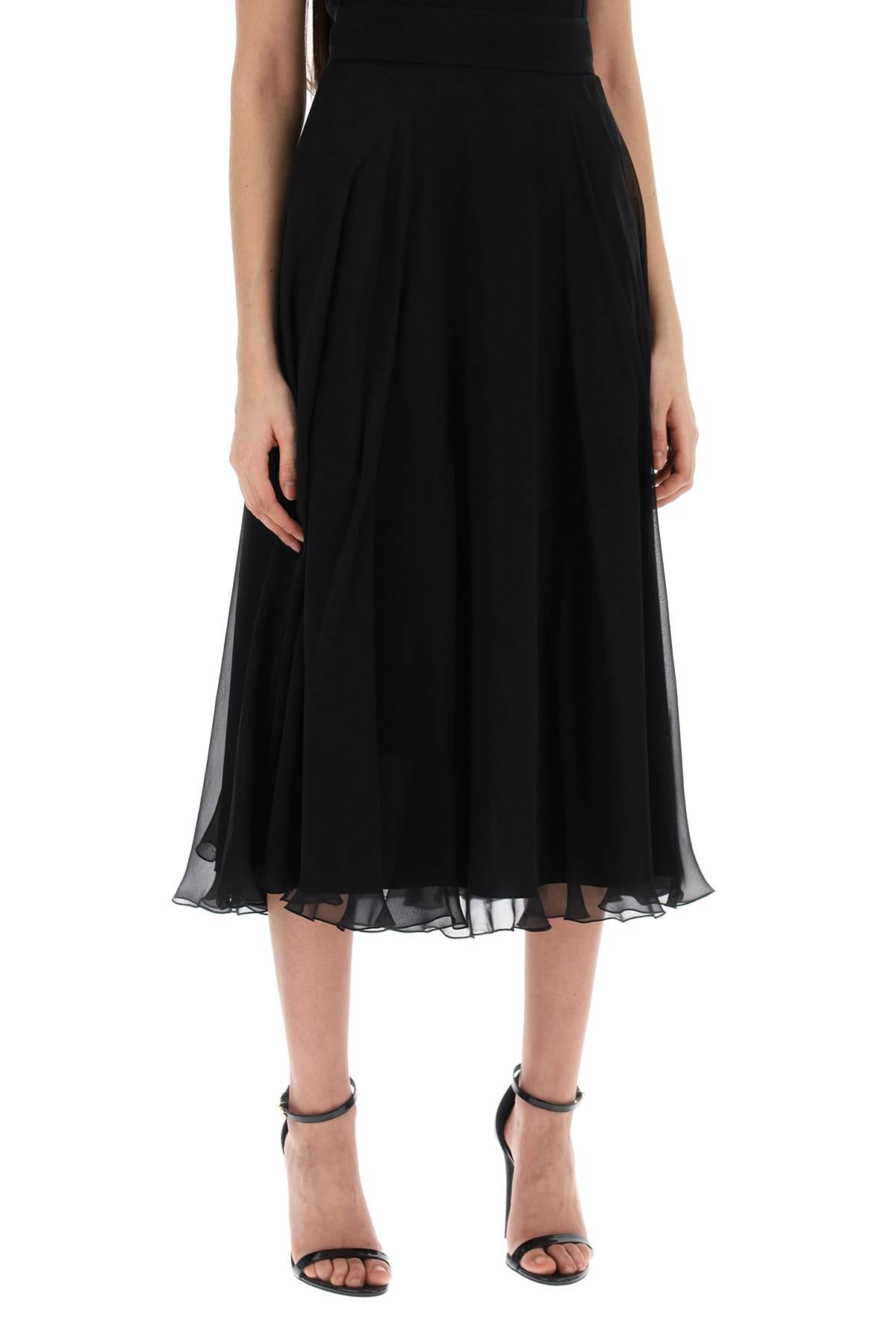 Dolce & Gabbana Silk Flared Skirt With Wheel   Black