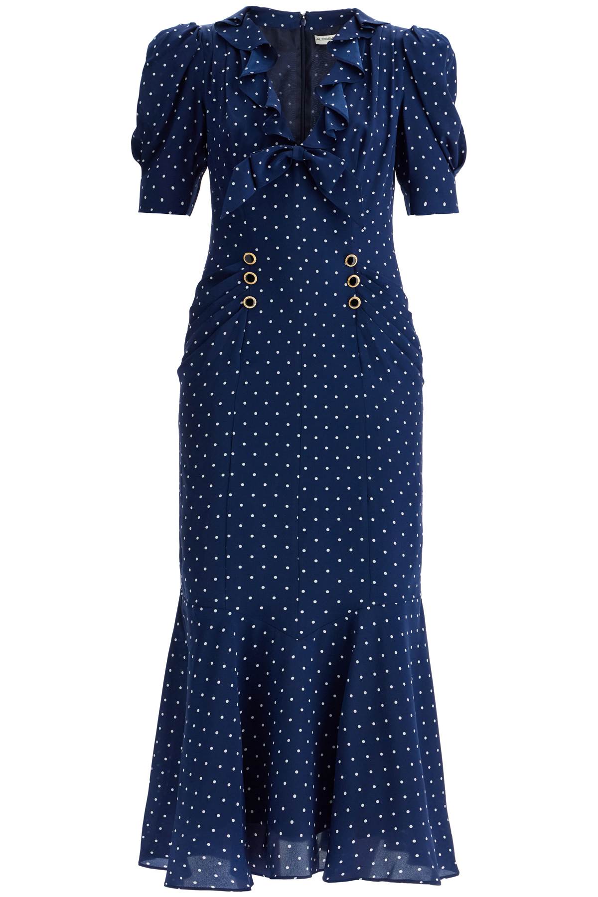 Alessandra Rich "polka Dot Silk Midi Dressreplace With Double Quote   Blue