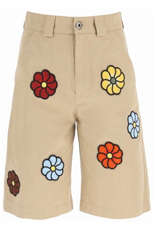 Moncler X Jwanderson Cotton Shorts With Macrame Flowers   Beige