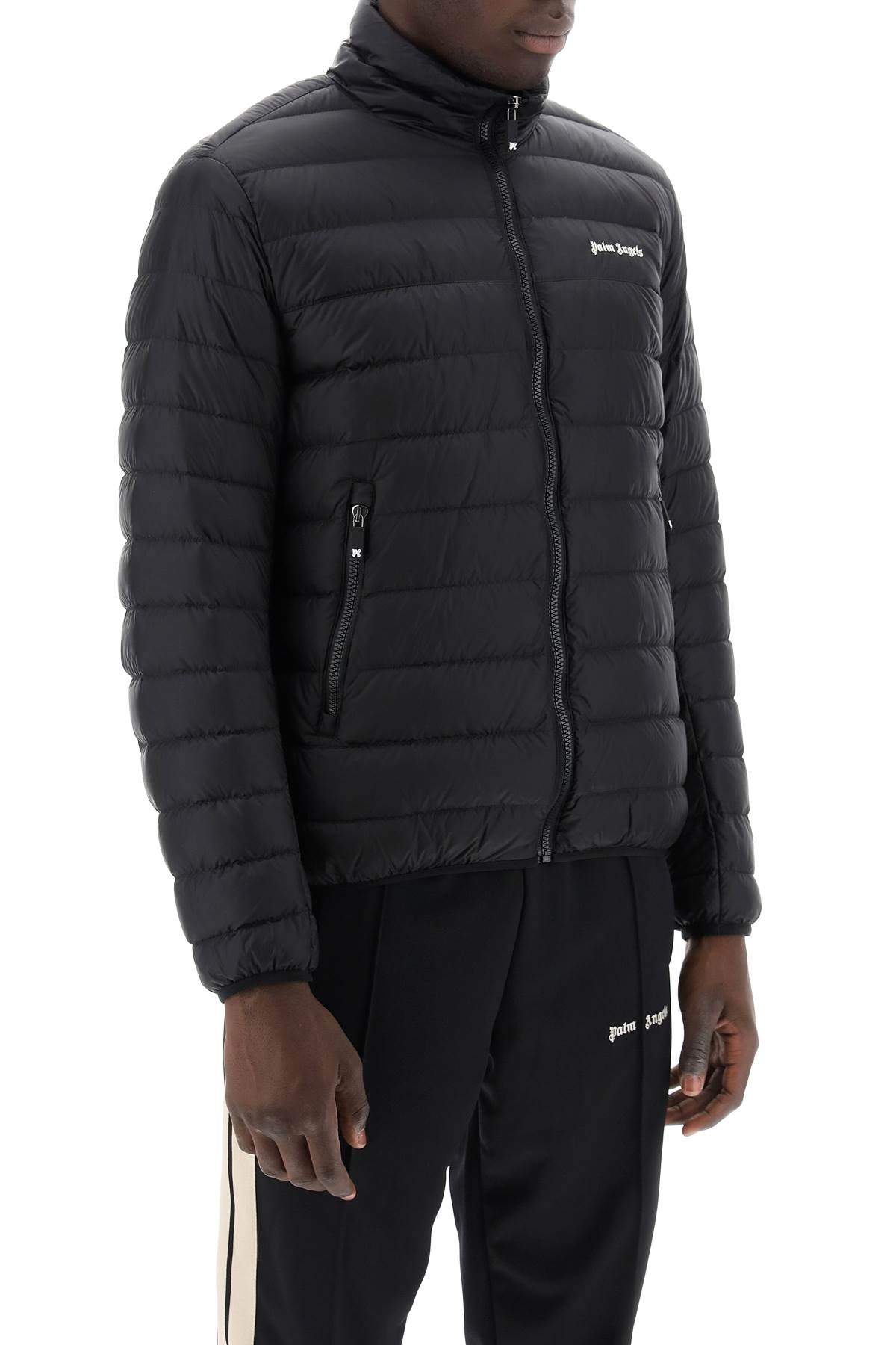 Palm Angels Lightweight Down Jacket With Embroidered Logo   Black