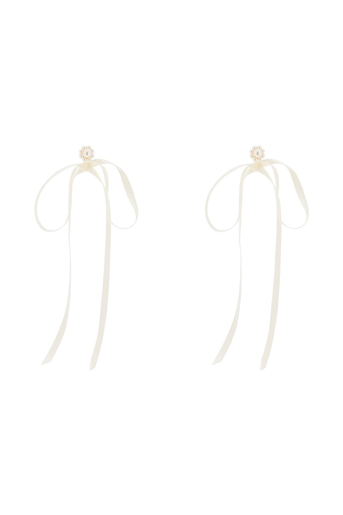 Simone Rocha Button Pearl Earrings With Bow Detail.   White