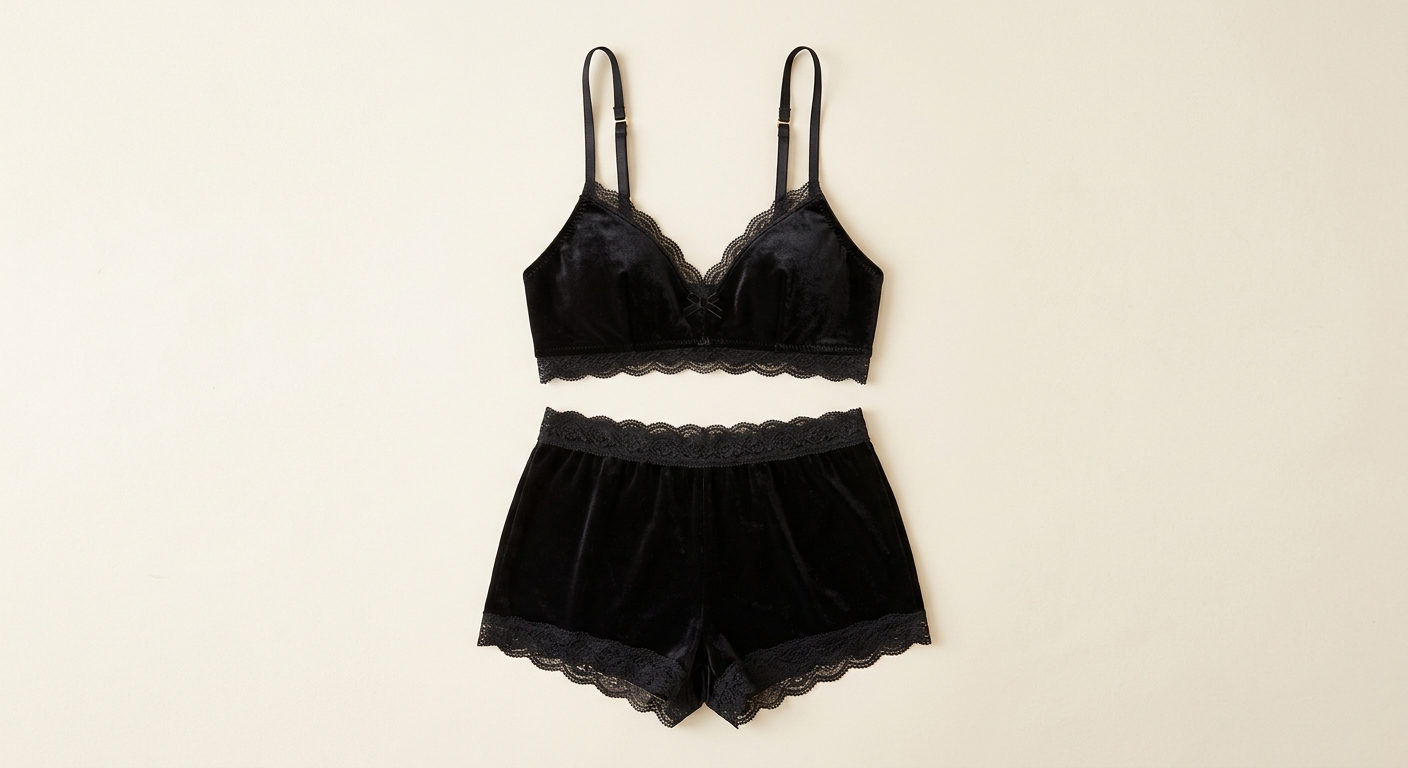 Women's Velvet Bralette Tap Shorts Set – Two-Piece, Black, S–XL
